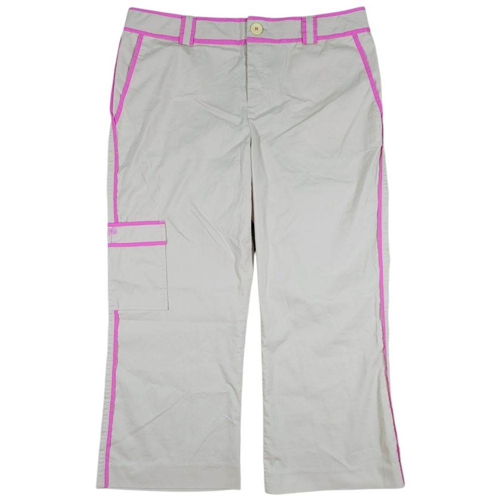 Lilly Pulitzer Capri Pants Women 8 Beige Pink Main Line Fit Preppy Sporty Resort